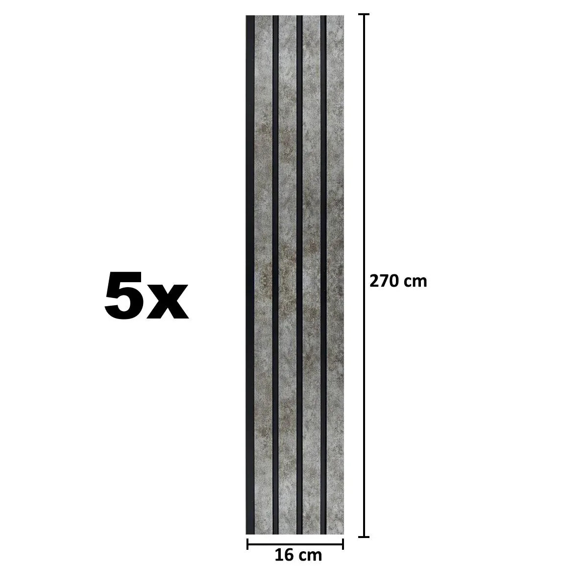 Set 5 panouri decorative, riflaj, polimer rigid, Naimeed D5472, 270x16x1cm, Gri