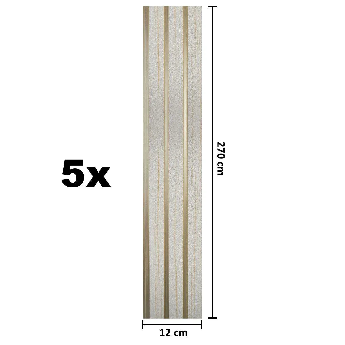 Set 5 panouri decorative, riflaj, polimer rigid, Naimeed D5479, 270x12x1cm, Alb/Auriu