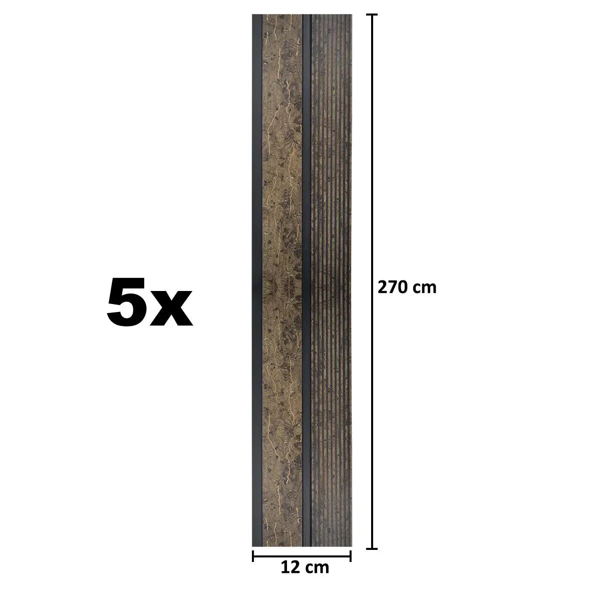 Set 5 panouri decorative, riflaj, polimer rigid, Naimeed D5484, 270x12x1cm, Maro