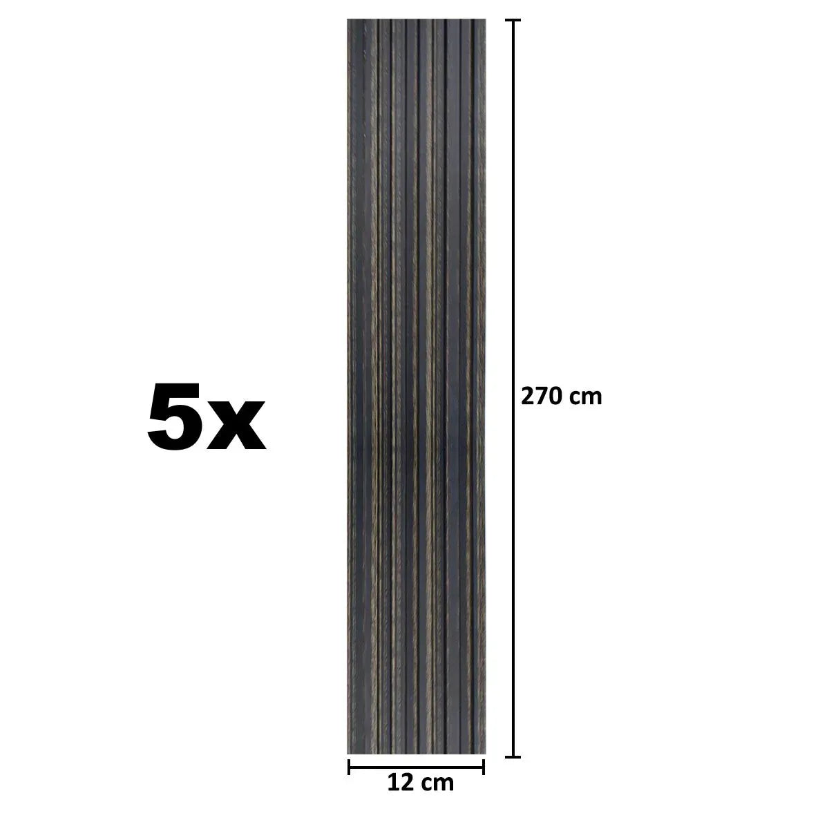 Set 5 panouri decorative, riflaj, polimer rigid, Naimeed D5497, 270x12x1cm, Negru