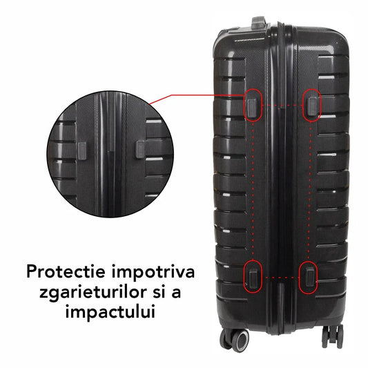 Troler voiaj Mic S, StowAway, Naimeed D5962, 4 roti duble 360 grade detasabile , PP, inchidere cifru, Negru, 37x20x48cm