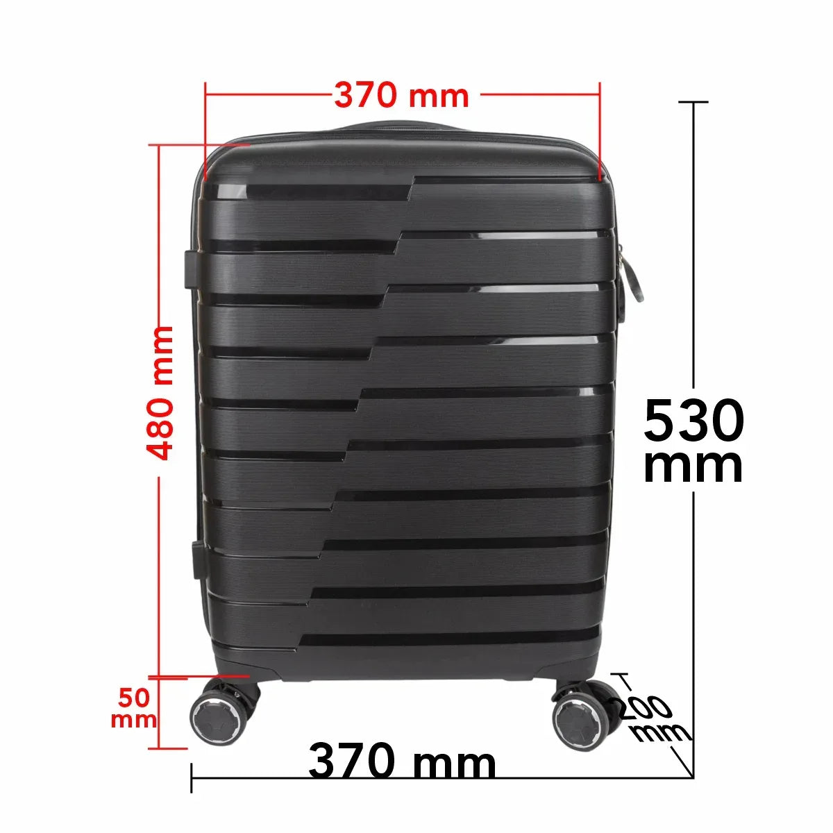 Troler voiaj Mic S, StowAway, Naimeed D5962, 4 roti duble 360 grade detasabile , PP, inchidere cifru, Negru, 37x20x48cm