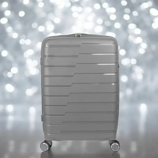 Troler voiaj Mediu M, StowAway, Naimeed D5965, 4 roti duble 360 grade, PP, inchidere cifru, Gri, 39x22x51cm
