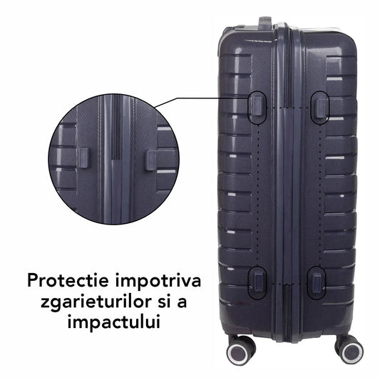 Troler voiaj Mediu M, StowAway, Naimeed D5968, 4 roti duble 360 grade detasabile , PP, inchidere cifru, Mov Inchis, 39x22x51cm