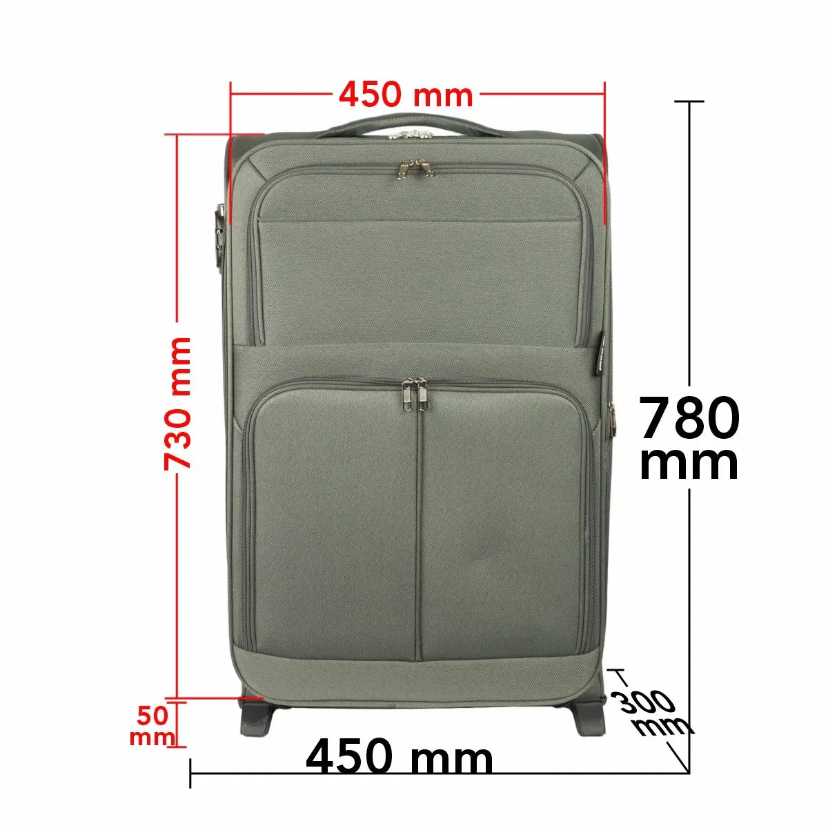 Troler voiaj Mare, Naimeed D5975, 2 roti, material textil, inchidere cifru, Kaki, 45x30x73cm