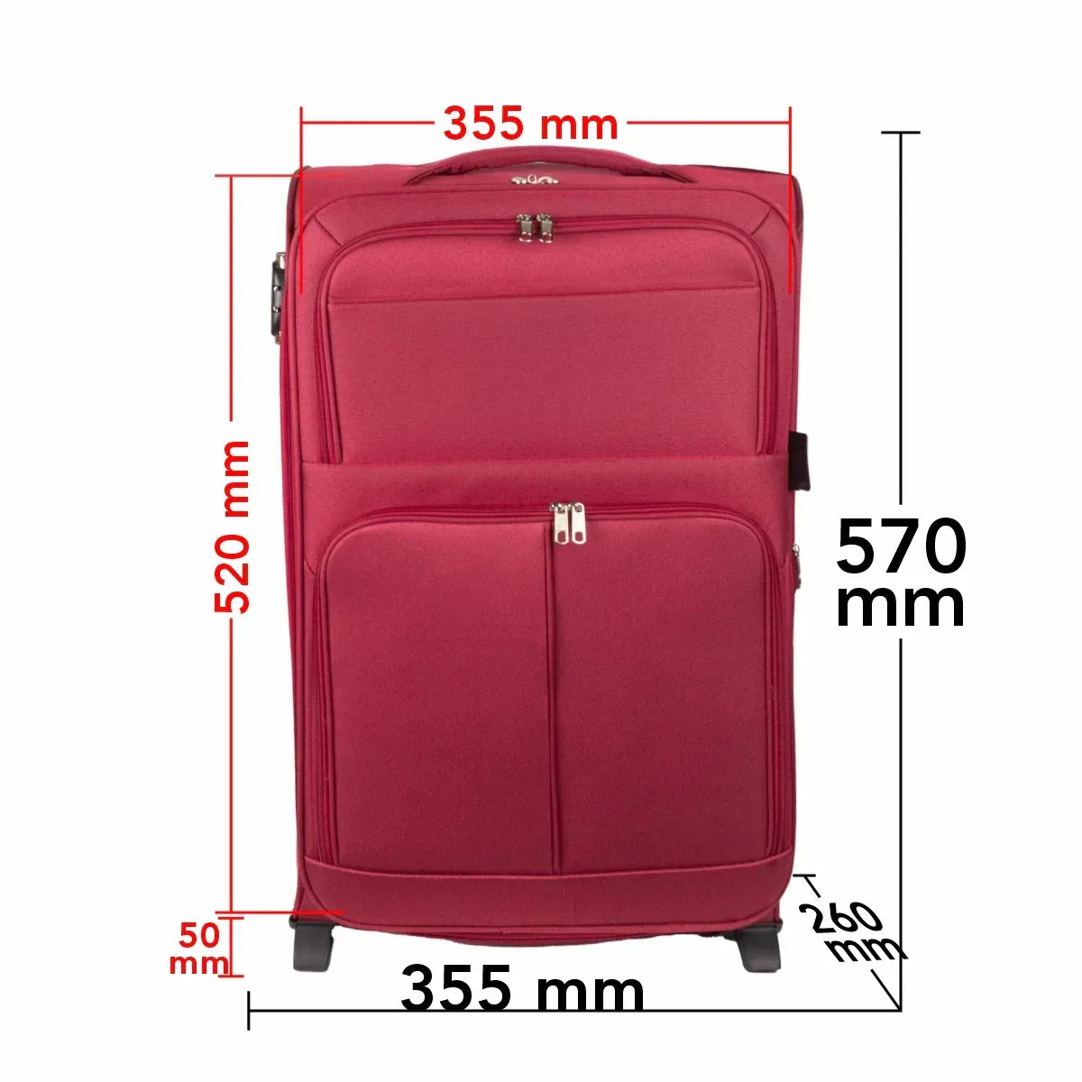 Troler voiaj Mic, Naimeed D5977, 2 roti, material textil, inchidere cifru, Rosu, 35.5x26x52cm