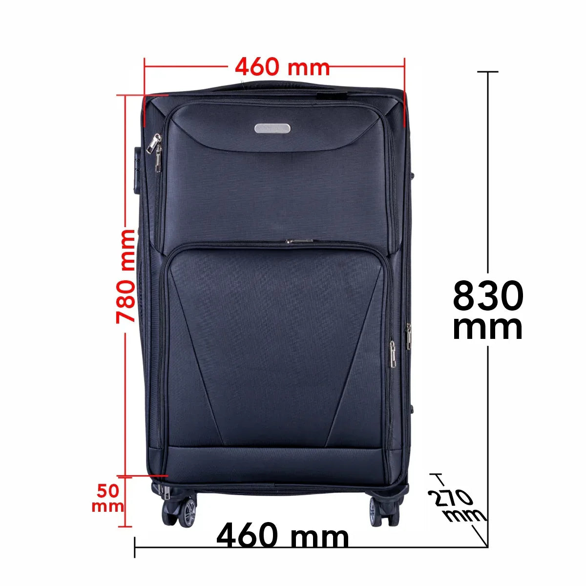 Troler voiaj Mare, Naimeed D5998, 4 roti duble 360 grade, material textil, inchidere cifru, Negru, 46x27x78cm