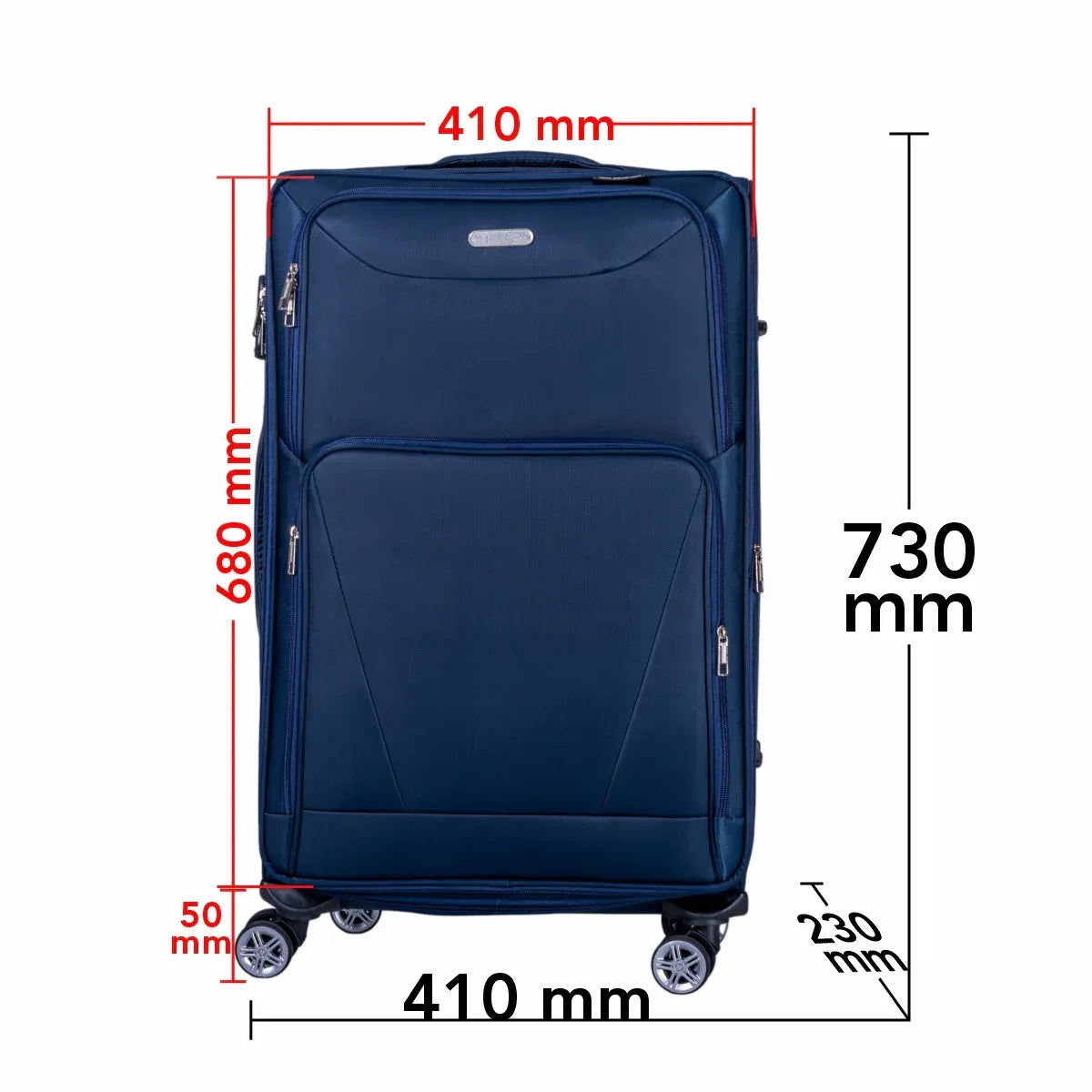 Troler voiaj Mediu, Naimeed D5999, 4 roti duble 360 grade, material textil, inchidere cifru, Albastru, 41x23x68cm