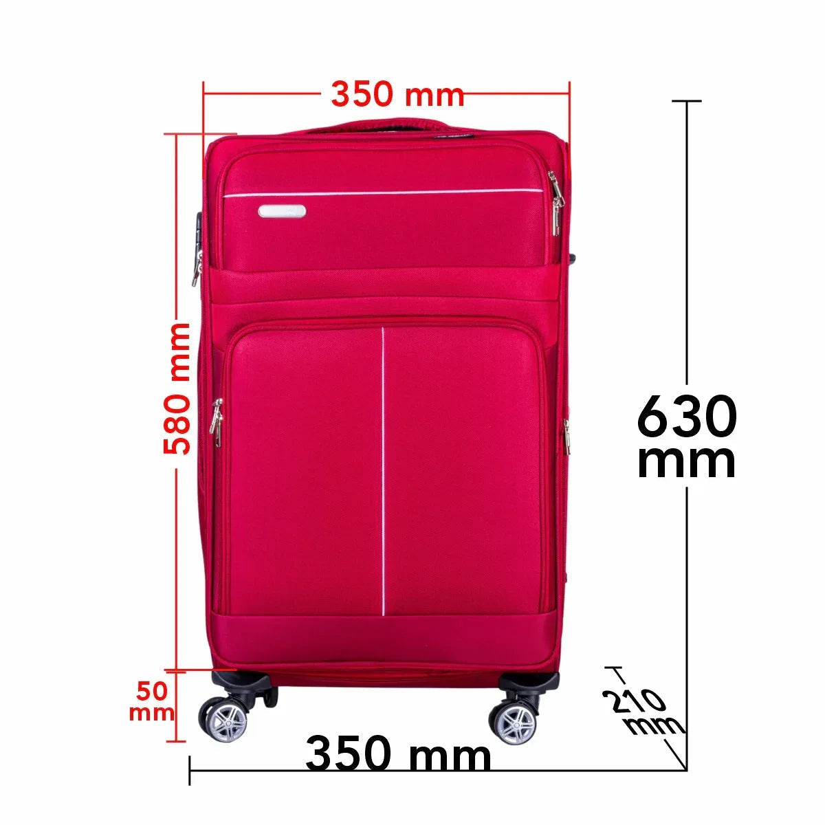 Troler voiaj Mic, Naimeed D6002, 4 roti duble 360 grade, material textil, inchidere cifru, Rosu, 35x21x58cm