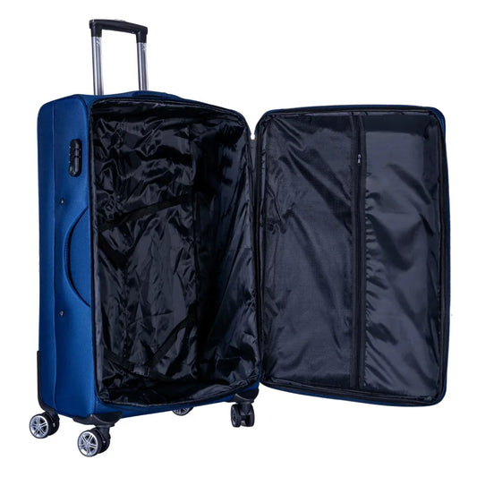 Troler voiaj Mediu, Naimeed D6003, 4 roti duble 360 grade, material textil, inchidere cifru, Albastru, 41x23x68cm