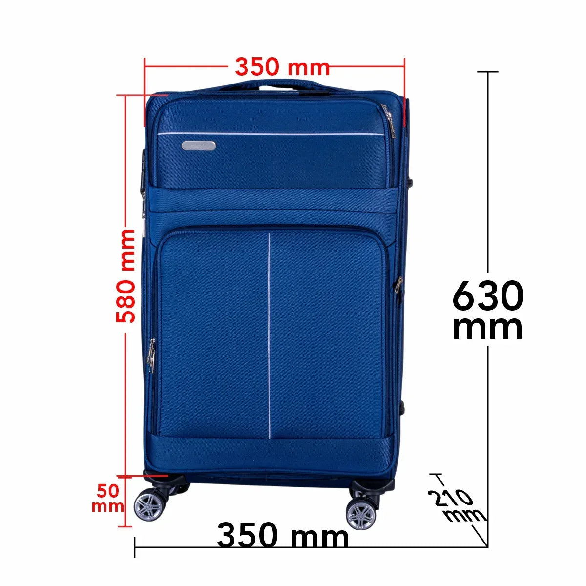 Troler voiaj Mic, Naimeed D6003, 4 roti duble 360 grade, material textil, inchidere cifru, Albastru, 35x21x58cm