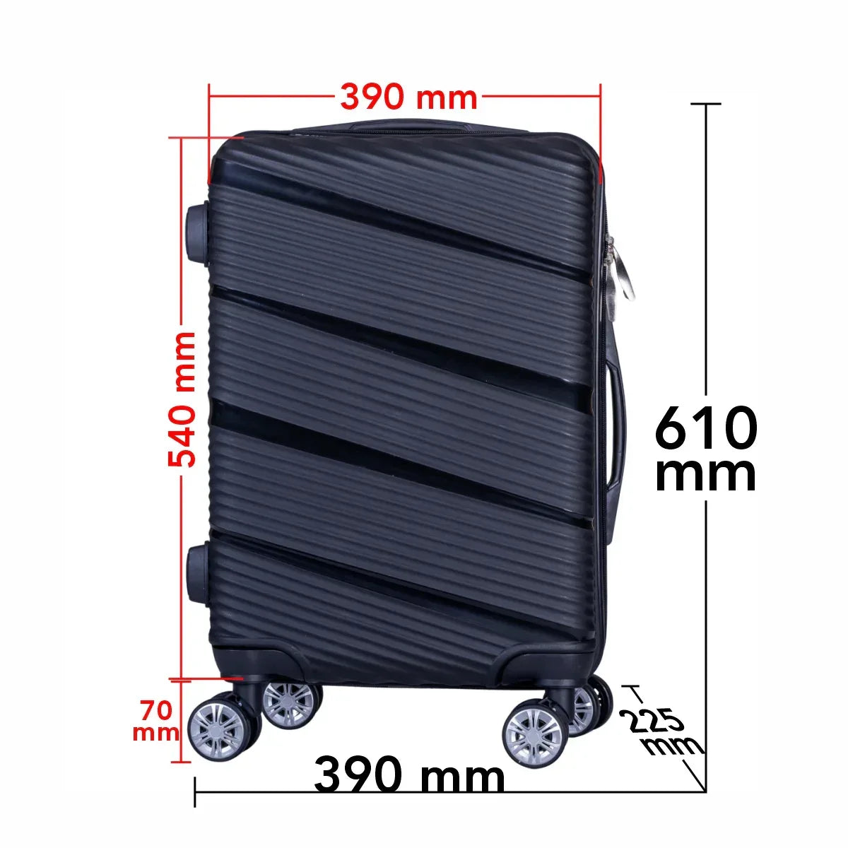 Troler voiaj Mediu, Naimeed D6006, 4 roti duble 360 grade, PP, inchidere cifru, Negru, 39x22.5x54cm