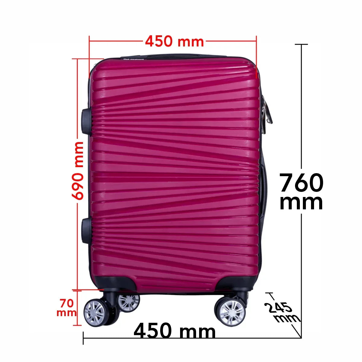 Troler voiaj Mare, Naimeed D6013, 4 roti duble 360 grade, PP, inchidere cifru, Visiniu, 45x24.5x69cm