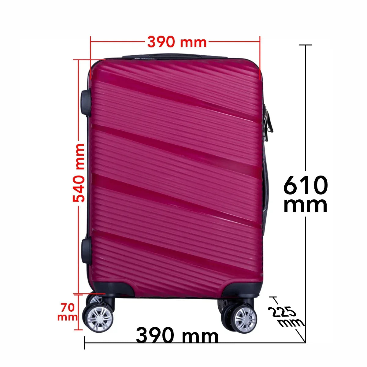 Troler voiaj Mediu, Naimeed D6014, 4 roti duble 360 grade, PP, inchidere cifru, Visiniu, 39x22.5x54cm