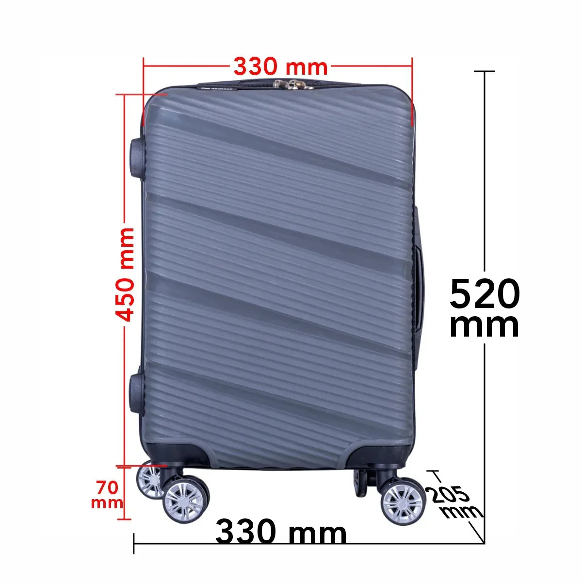 Troler voiaj Mic, Naimeed D6018, 4 roti duble 360 grade, PP, inchidere cifru, Gri, 33x20.5x45cm