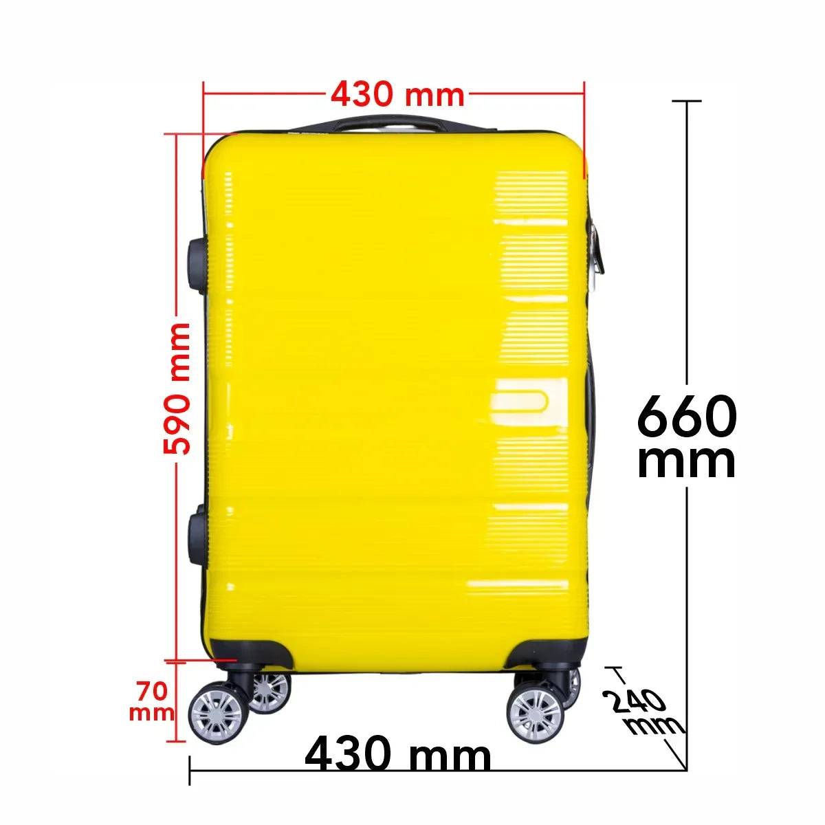Troler voiaj Mediu, Naimeed D6024, 4 roti duble 360 grade, PP, inchidere cifru, Galben, 43x24x59cm