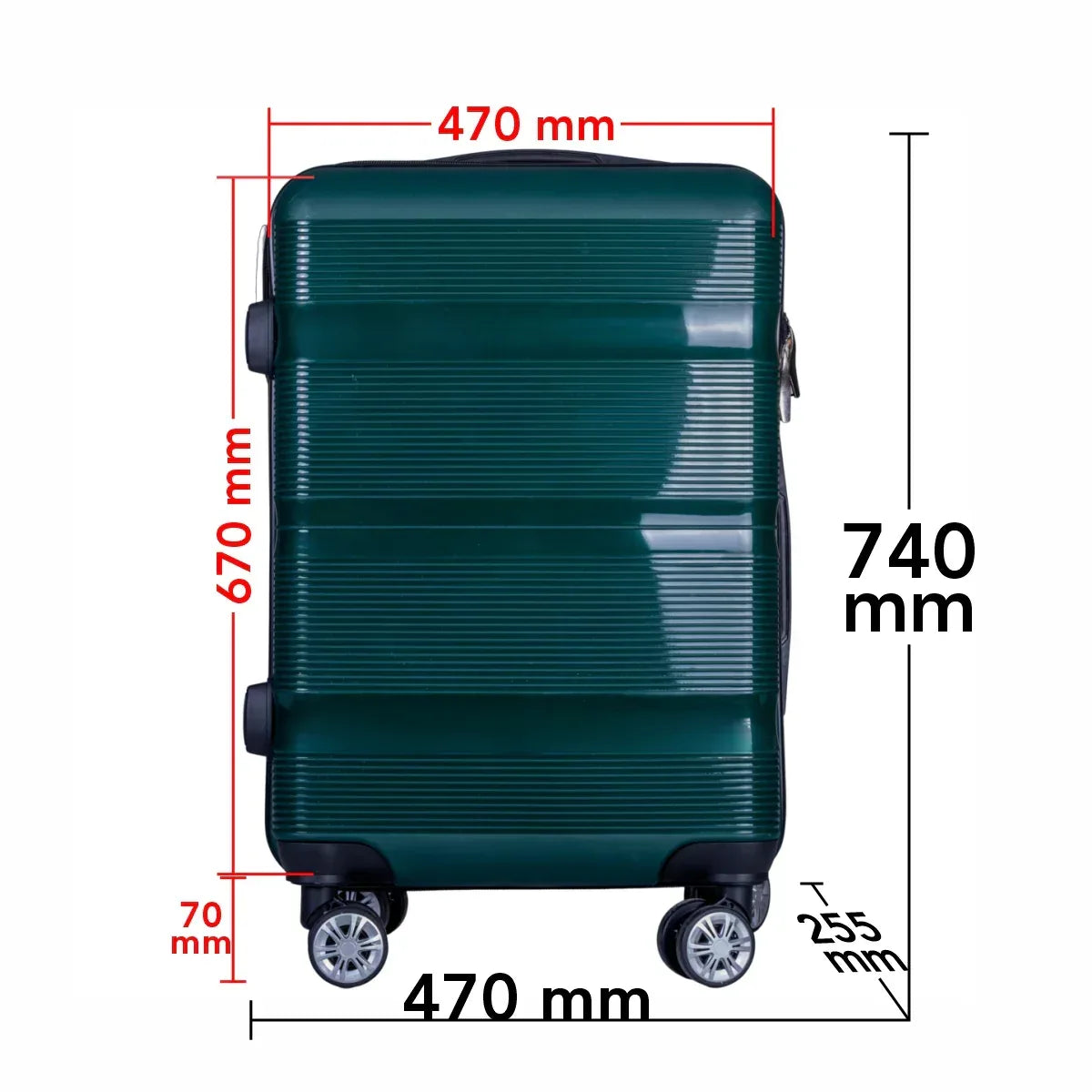 Troler voiaj Mare, Naimeed D6027, 4 roti duble 360 grade, PP, inchidere cifru, Verde, 47x25.5x67cm