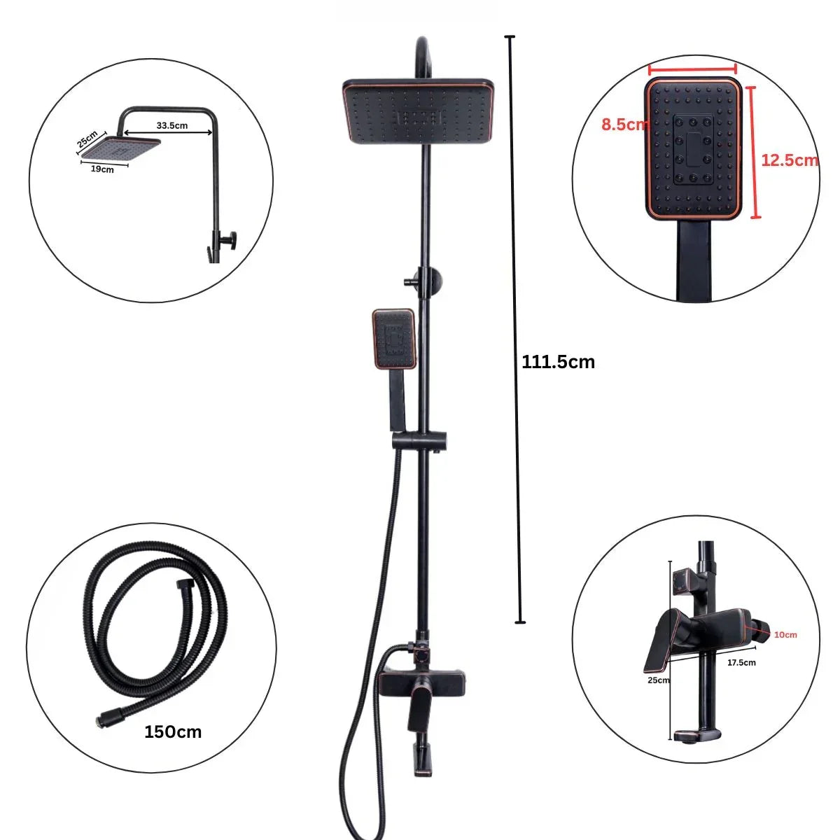 Coloana de dus, cu para fixa si para mobila, Naimeed D6137, 3 functii, otel inoxidabil, Negru