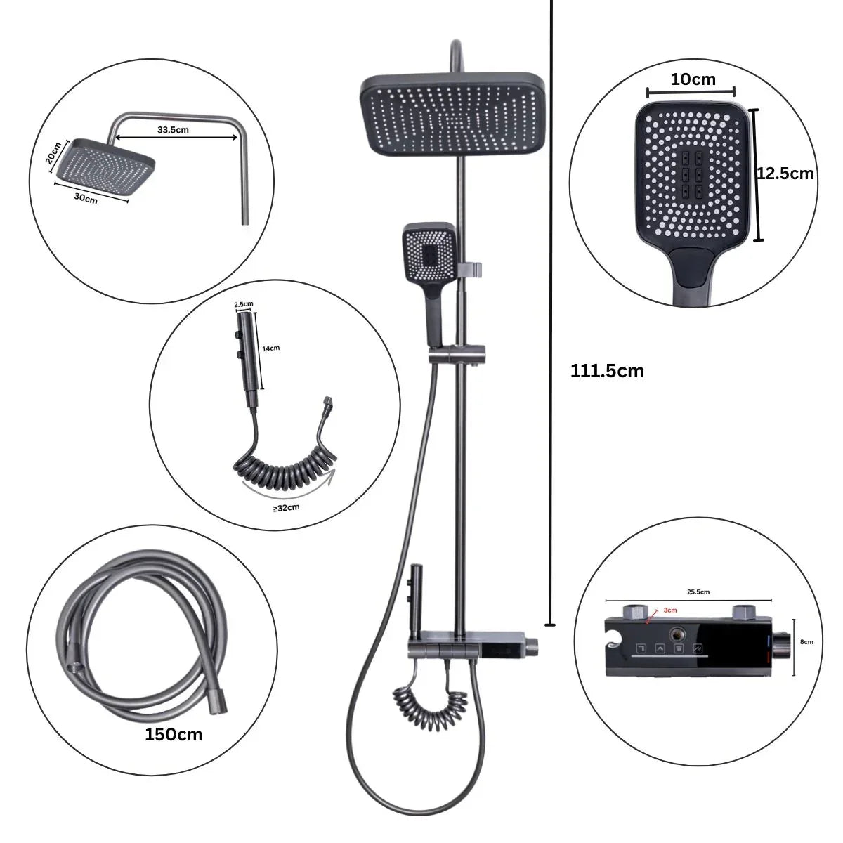 Coloana de dus, cu para fixa si para mobila, Naimeed D6139, 4 functii, otel inoxidabil, Gri