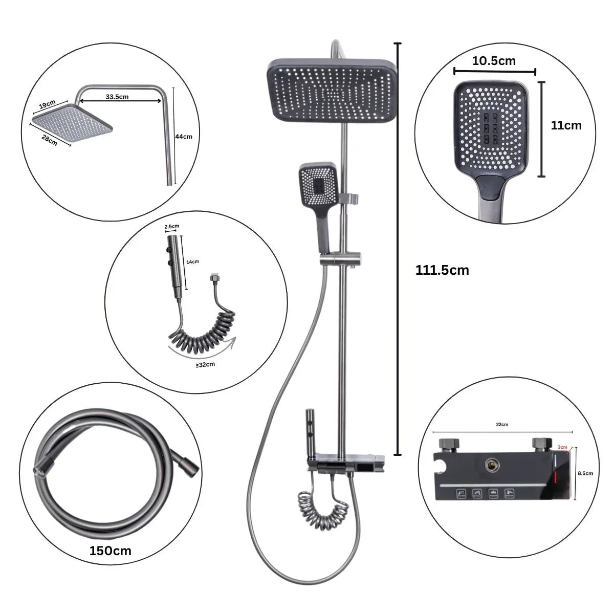 Coloana de dus, cu para fixa si para mobila, Naimeed D6158, 4 functii, otel inoxidabil, Argintiu