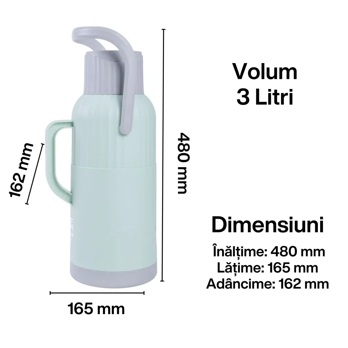Termos, Naimeed D6423, pentru bauturi reci sau calde, Sticla si ABS, 3L, Turcoaz, 165x480x162mm