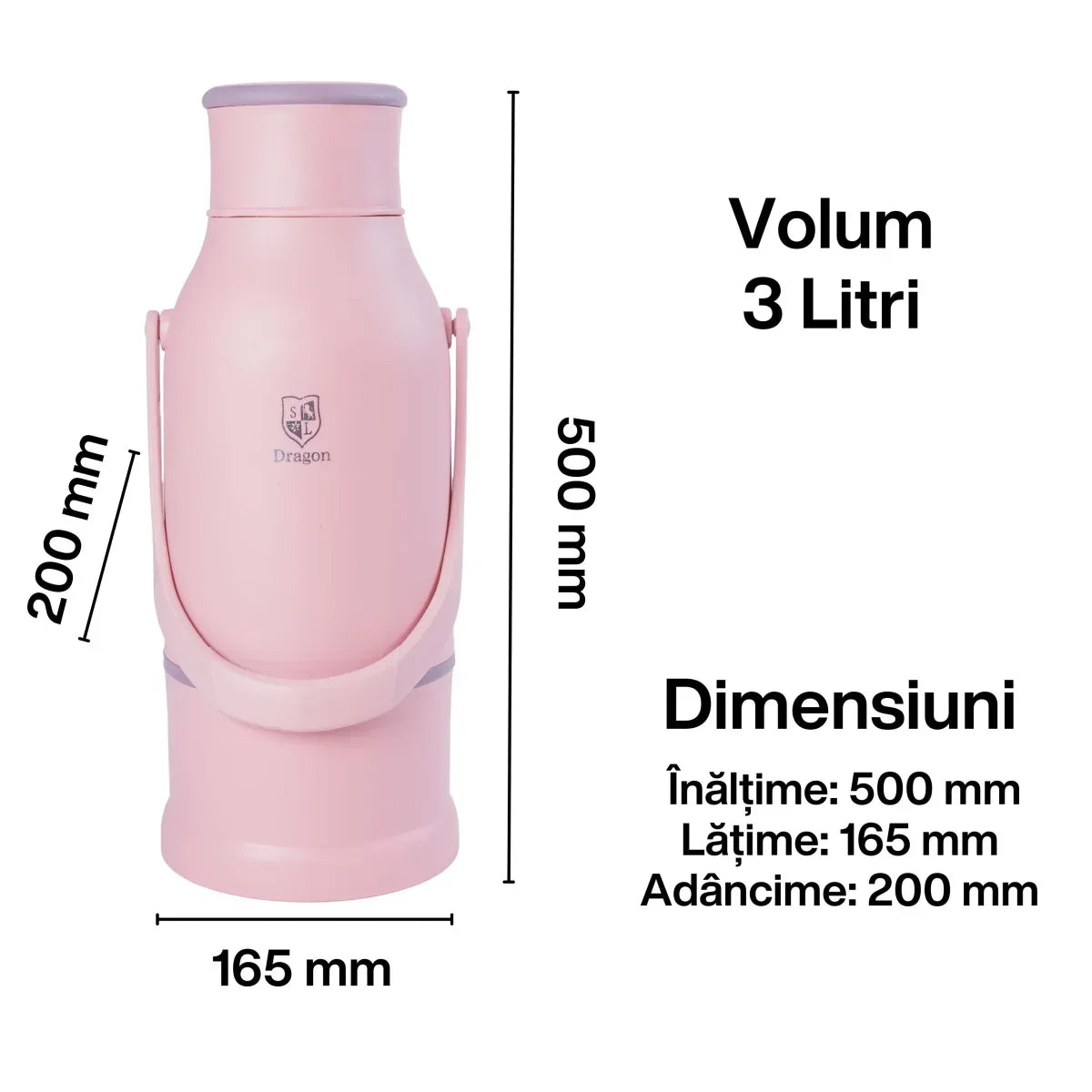 Termos, Naimeed D6424, pentru bauturi reci sau calde, Sticla si ABS, 3L, Roz, 165x500x200mm