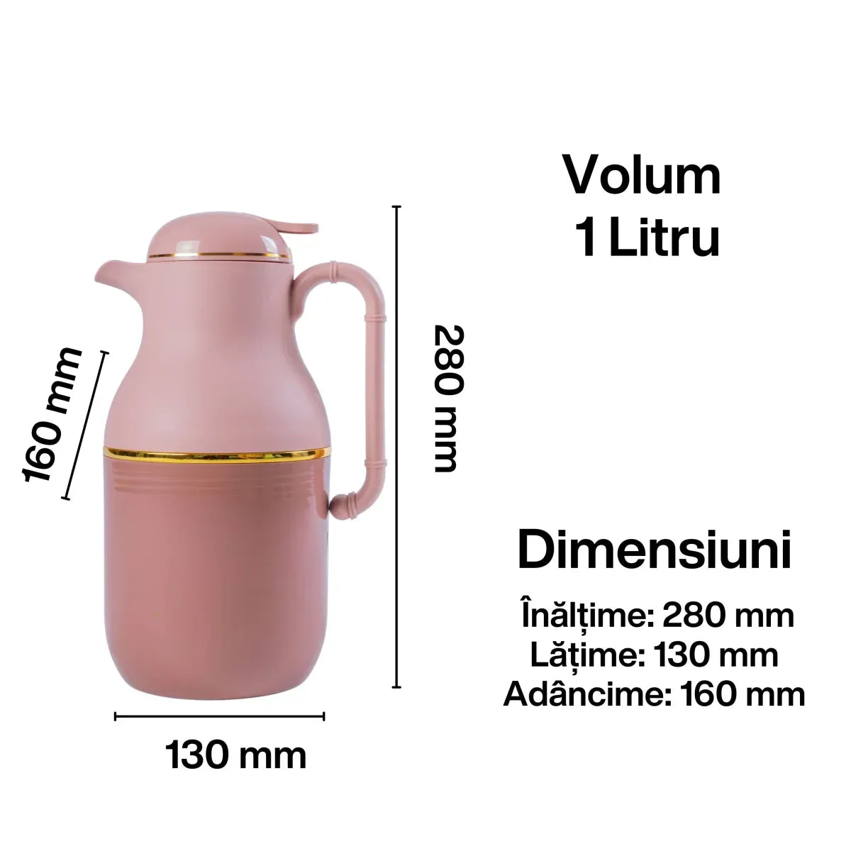 Termos, Naimeed D6427, pentru bauturi reci sau calde, Sticla si ABS, 1L, Maro, 130x280x160mm