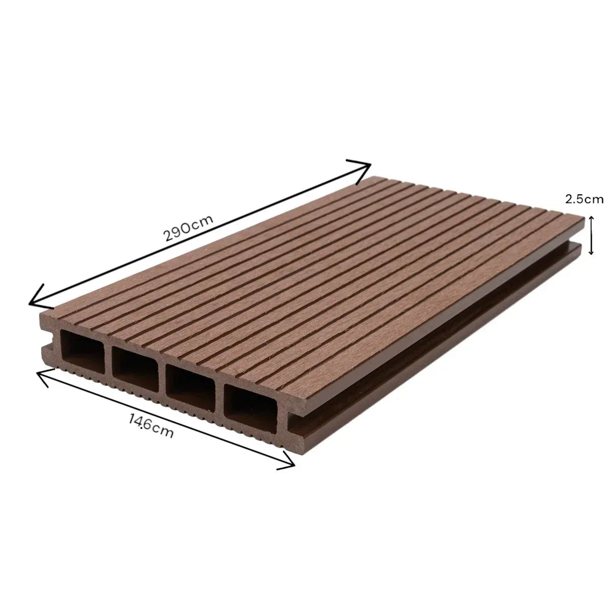 Pardoseala decking terasa din compozit WPC, Naimeed D6463, 290x14.6x2.5cm, Maro inchis