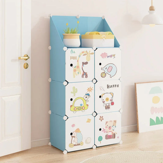 Dulap Modular, camera copii, 6 usi, Naimeed D6584, Albastru, 148x74x37cm