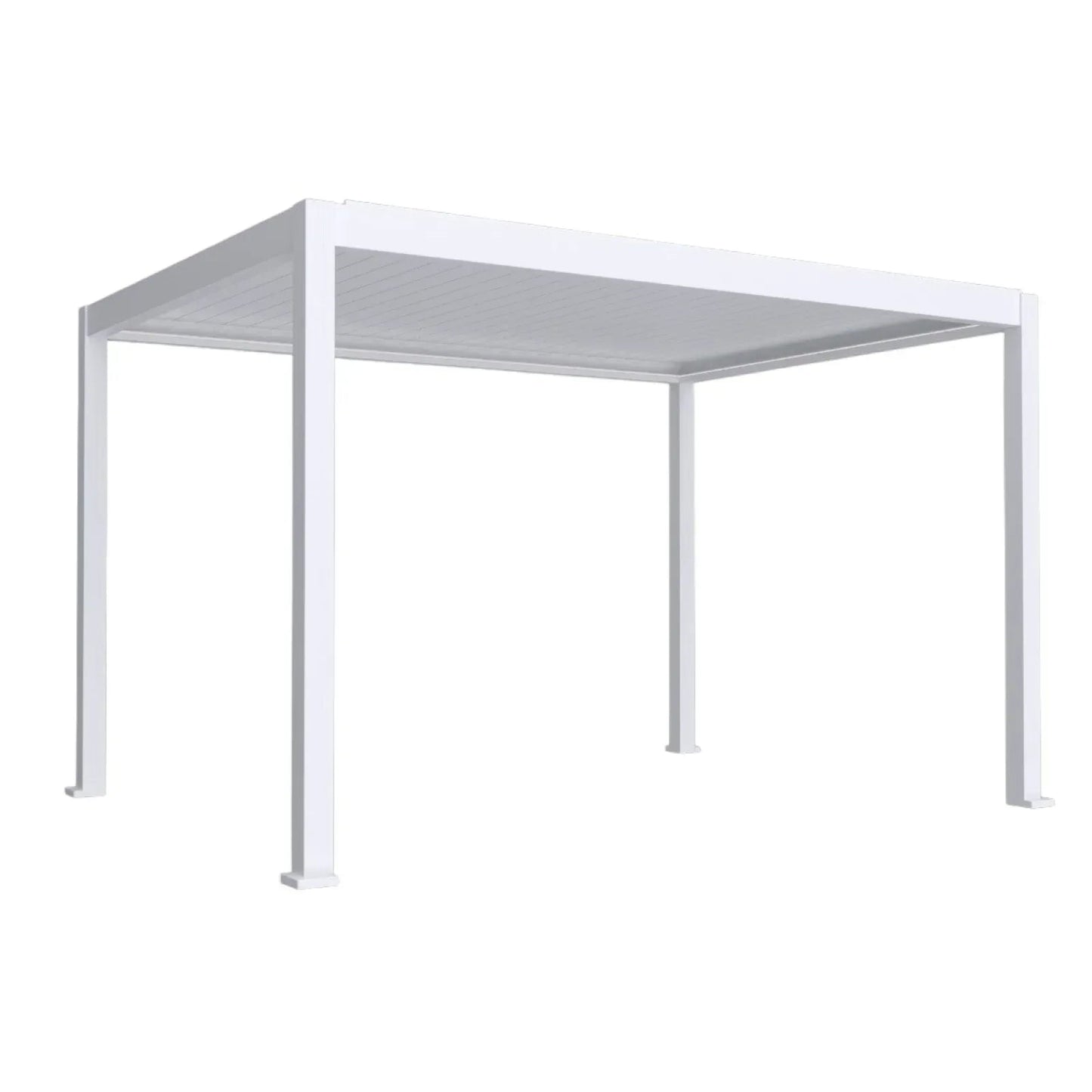Pergola bioclimatica, iluminare LED, aluminiu, acoperis motorizat, Naimeed D6785, 400x300x250cm, Alb