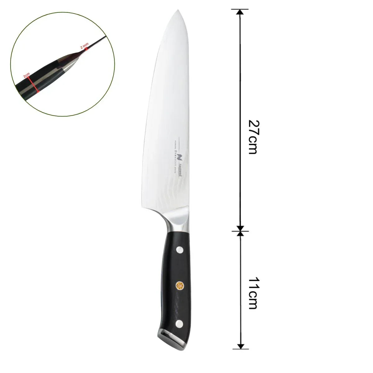 Cutit de bucatar, din otel Damascus, Naimeed D6822, damasc 67 straturi, 38 cm, Negru