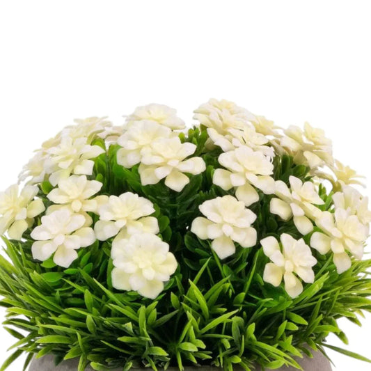 Planta artificiala, tip Gardenia, cu ghiveci din ceramica, Naimeed D6929, 12x10 cm, Alb/Verde