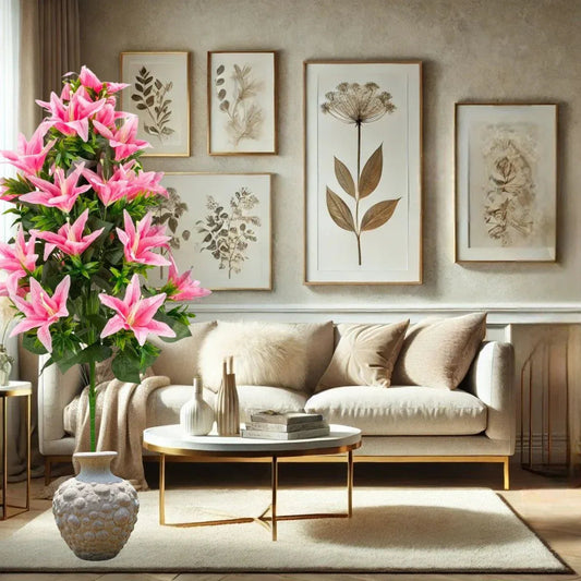 Planta decorativa artificiala, fara ghiveci, tip Crin, Naimeed D6957, 102 cm, Roz