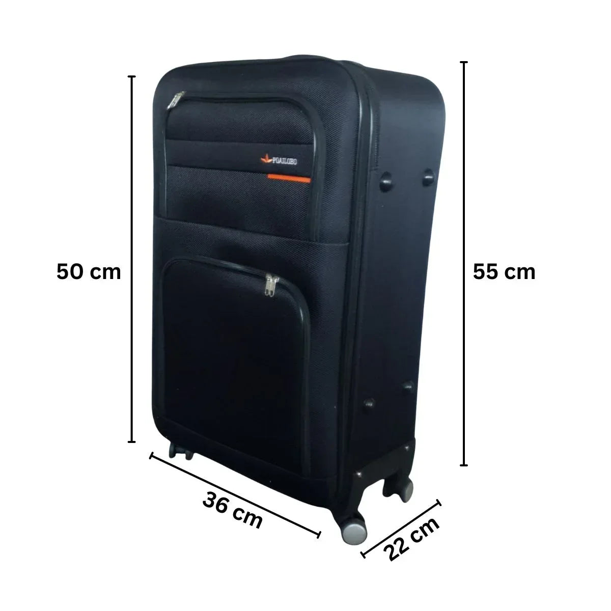 Troler voiaj, Mic, Naimeed D7177, 4 roti duble 360 grade, material textil, inchidere cifru, Negru, 36x22x55cm