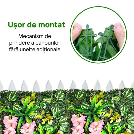 Panou din plante artificiale, cu frunze, Naimeed D7217, Verde, 50X50 cm