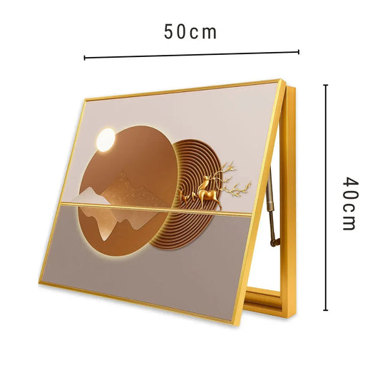 Capac tablou pentru contor electric, Naimeed D7227, mascare tablou electric, design modern si elegant, 40x50x3,8cm, rama aurie