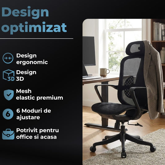 Scaun ergonomic Timebox, 135°, Inaltime Reglabila, Negru