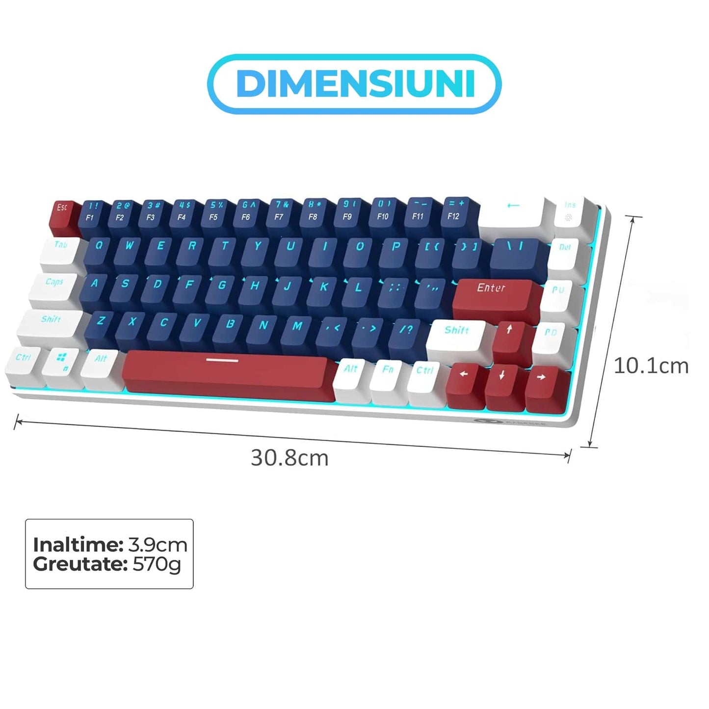 Tastatura Mecanica Gaming Timebox, Blue Switch, 60%, Lumini LED, Albastru / Ab