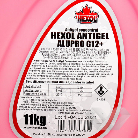 Antigel rosu G12 concentrat Hexol, -70°C 11KG