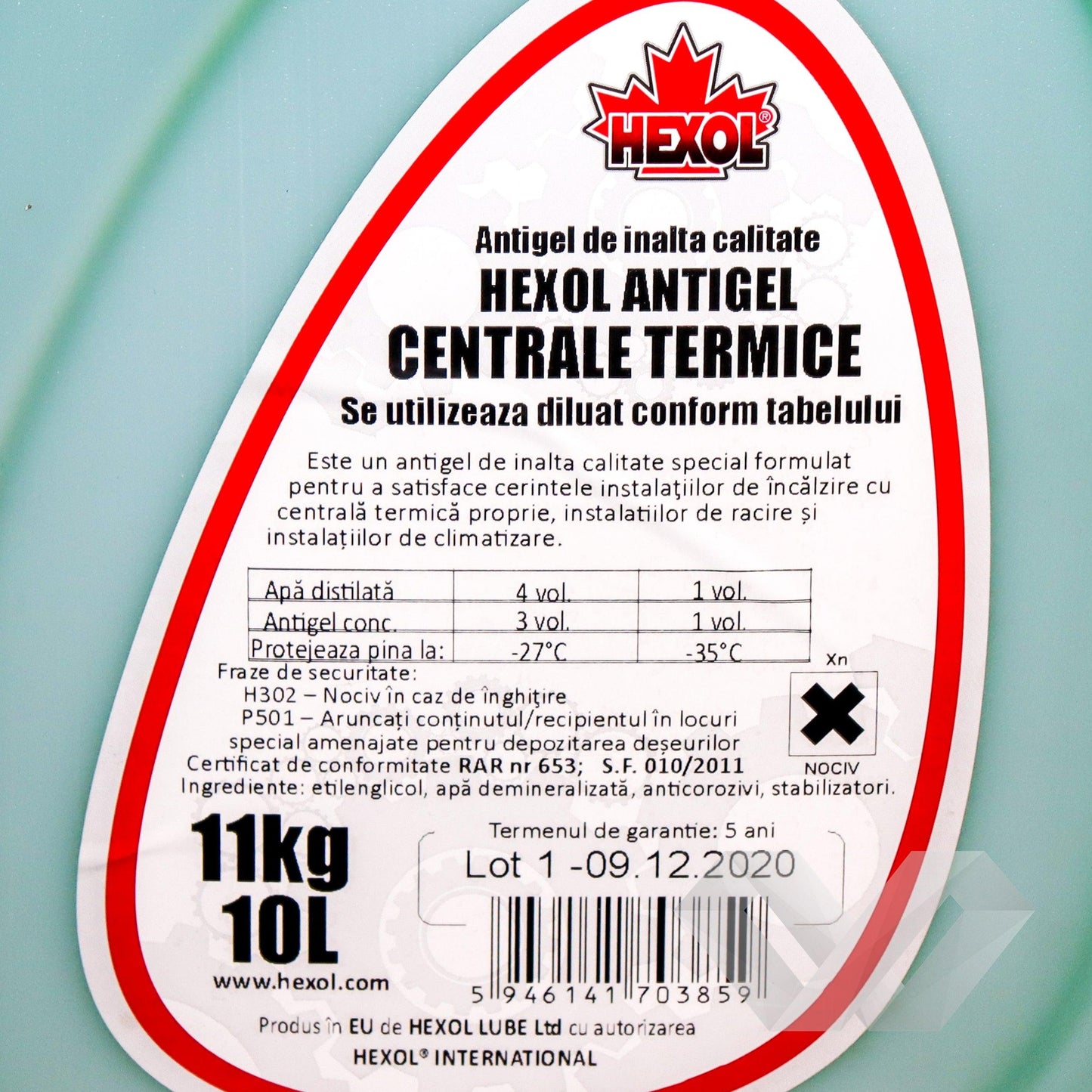 Antigel verde G11 centrale termice concentrat Hexol, -70°C, 11kg