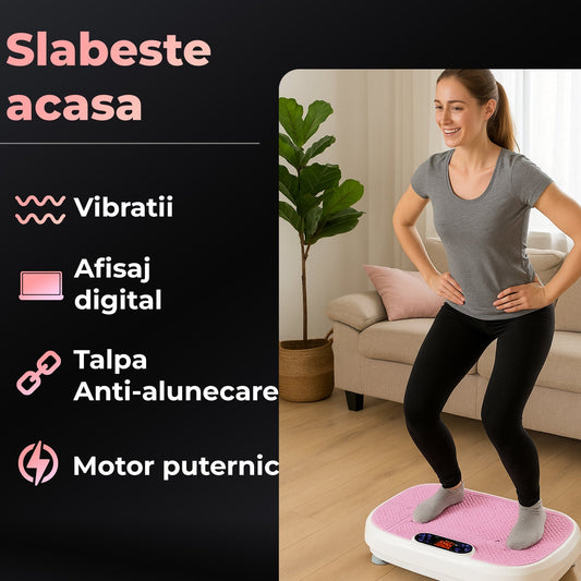 Aparat de Vibromasaj tip Platforma pentru Slabire si Drenaj Limfatic, Roz