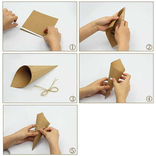 Con hârtie cu fundă iută 14,5x14,5cm - kraft (set 50 buc)