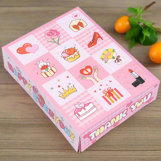 Cutie cadou roz cu 12 compartimente și capac apăsabil (set 5 buc)