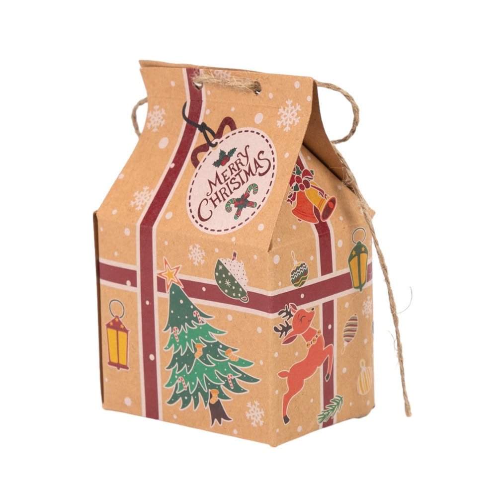 Cutie Crăciun Fericit cu închidere sfoară iută - model 2 kraft (set 50 buc)