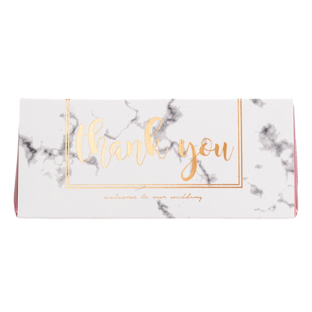 Cutie cu mesaj Thank you și panglică - roz (set 50 buc) - 13x5.5