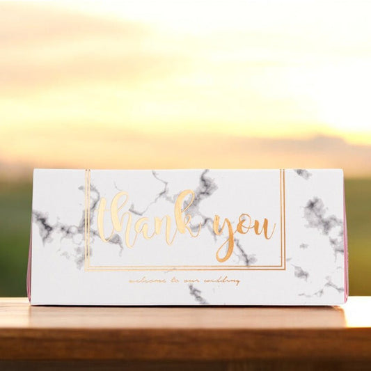 Cutie cu mesaj Thank you și panglică - roz (set 50 buc) - 13x5.5
