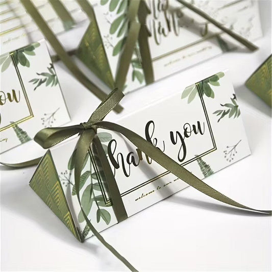 Cutie cu mesaj Thank you și panglică - verde (set 50 buc) - 13x5.5