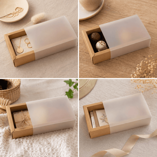 Cutie din hârtie cu fereastră mată - kraft (set 50 buc)