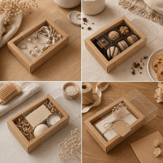 Cutie din hârtie cu fereastră transparentă - kraft (set 50 buc)