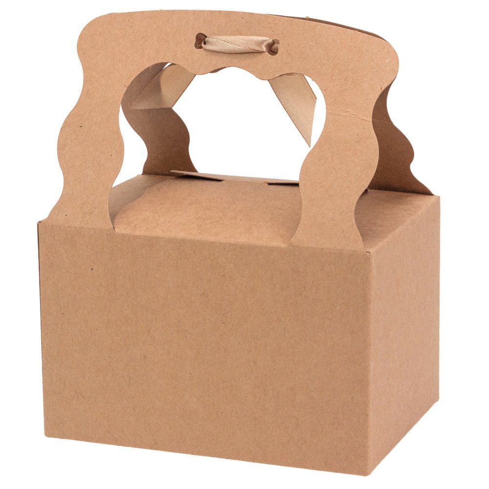 Cutie dreptunghiulară cu fereastră mâner ondulat și panglică - kraft (set 12 buc) - 15x10.5x9.6cm